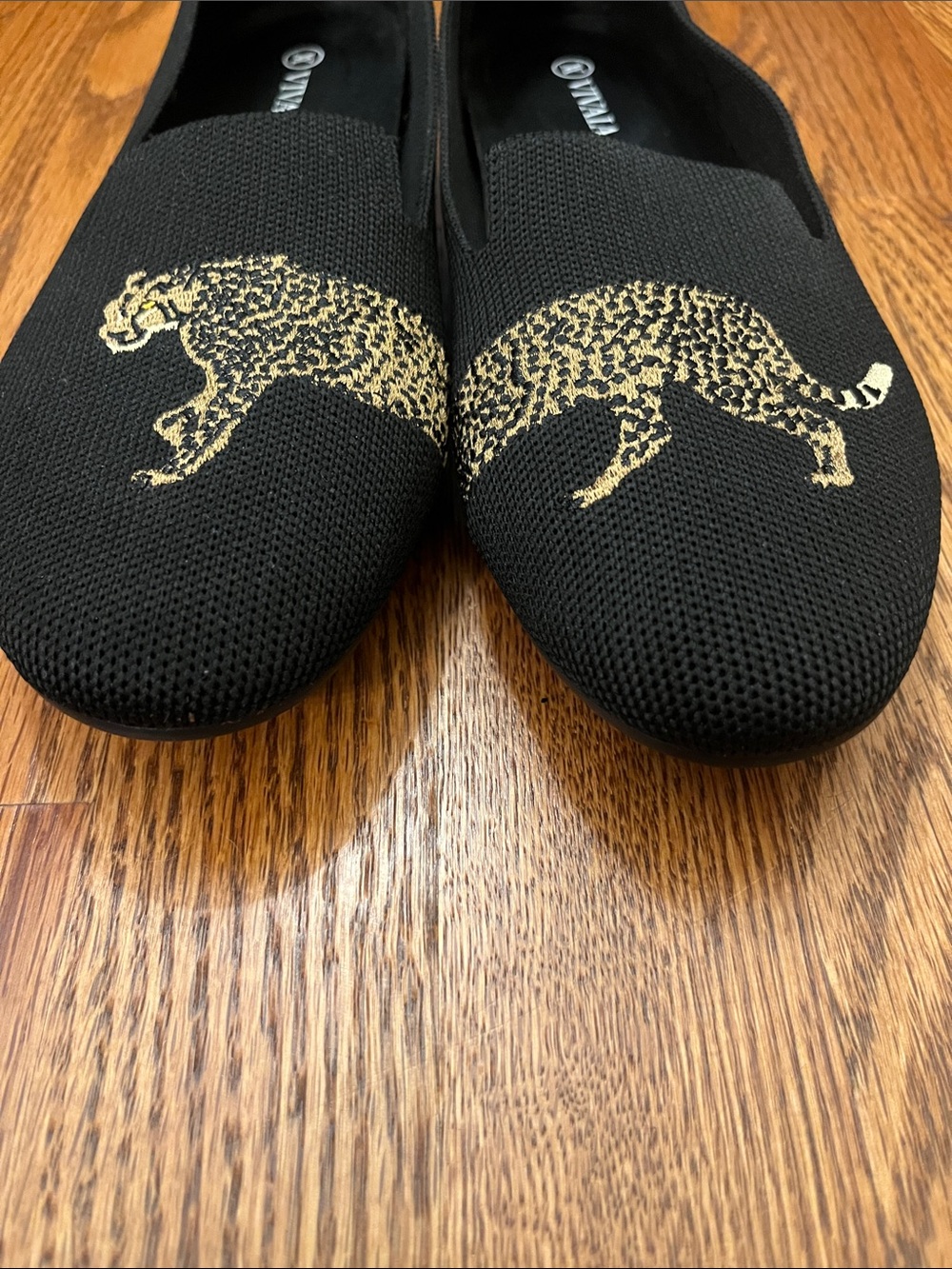 VIVAIA Audrey Embroidered Loafers Round-Toe Flats Cheetah Black US 8/ EU 39 - Picture 4 of 7